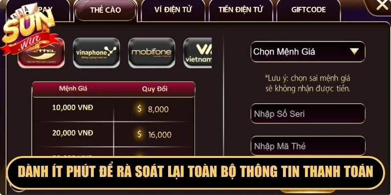 Luôn dành ít phút để rà soát lại toàn bộ thông tin thanh toán
